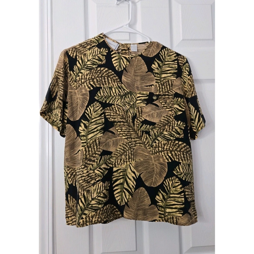 Liz Claiborne Womans Short Sleeve Blouse Size 6 Hawaiian Designs 100% Silk